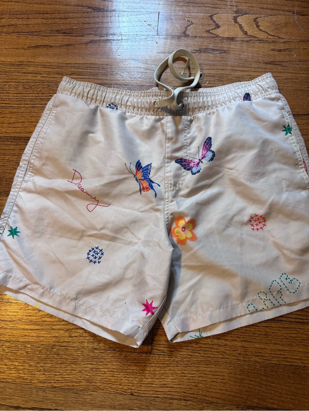 Tan Butterfly & Floral Drawstring Bermuda Shorts